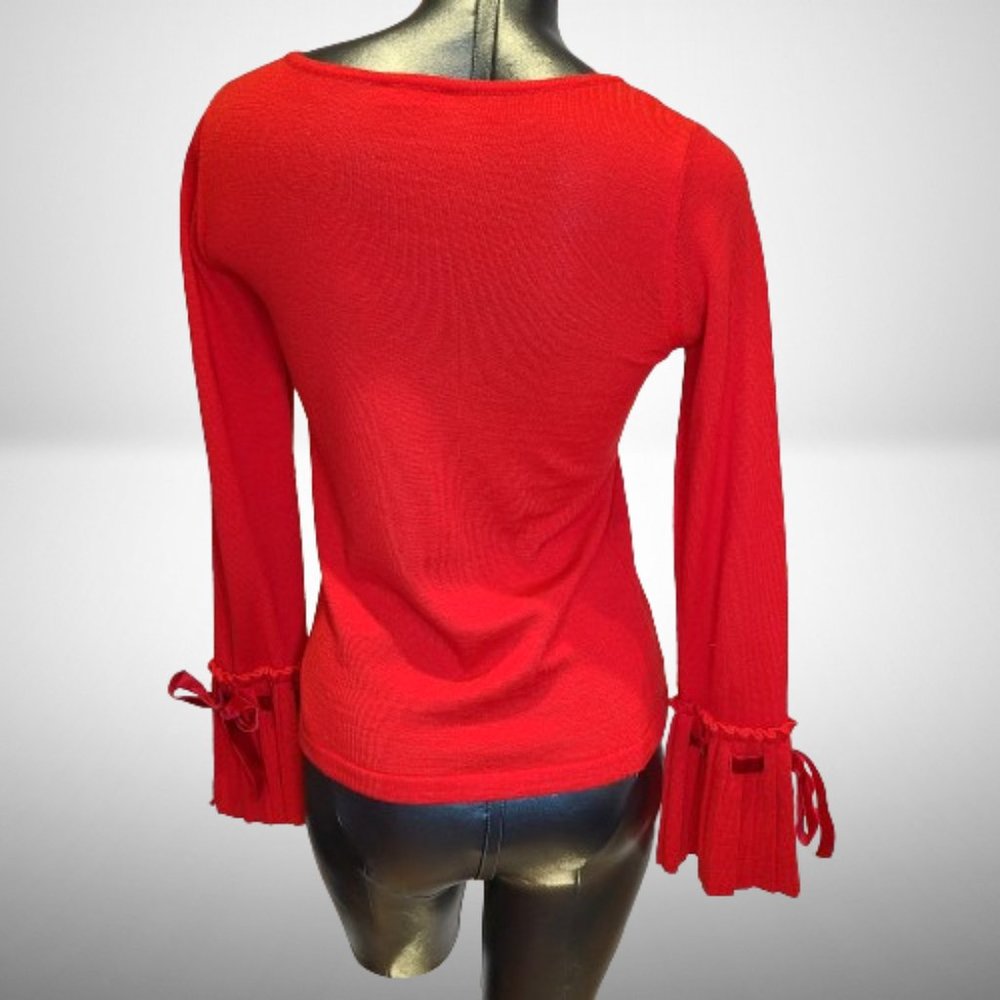 VALENTINO GARAVANI STUNNING BRIGHT RED SWEATER WITH BELL PLEATED SLEEVES - Picture 3 of 16